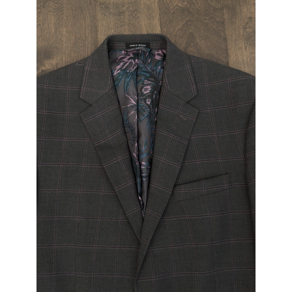 Sean‎ John Mens Suit Jacket Size 42R Gray Windowpane Stretch Blazer Two Button - Picture 2 of 9